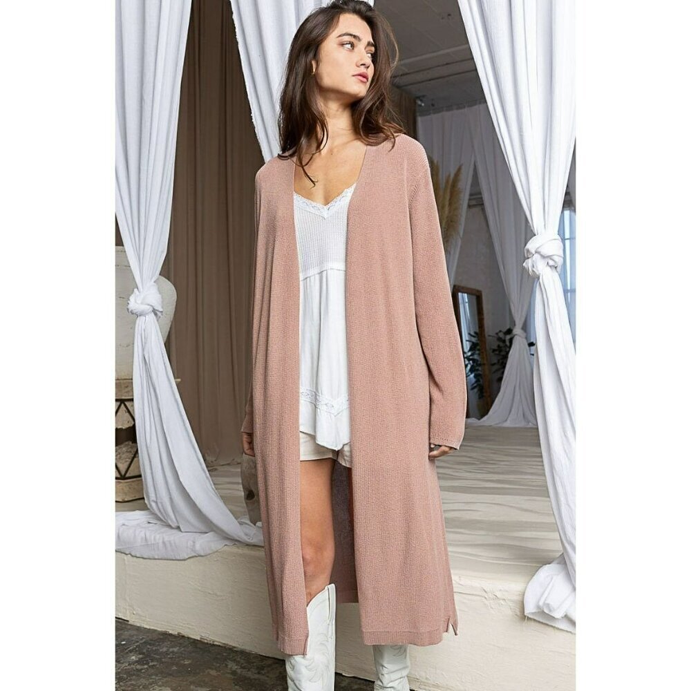 Plain Jane Long Basic Cardigan in Dusty Rose - Picture 3 of 7